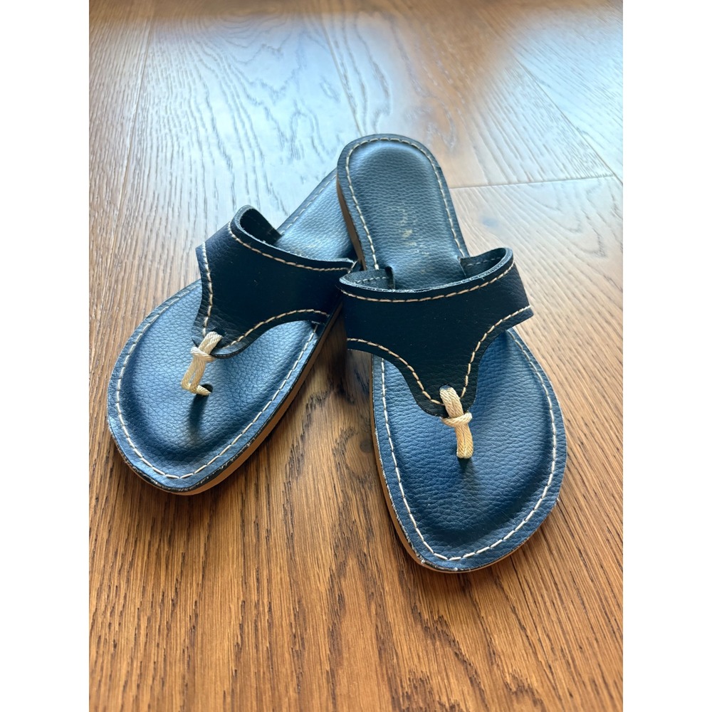 Kino Sandals Flip Flop Sz 9 Women Navy Blue Good Leather Thong Key West Handmade